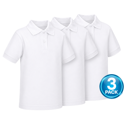 Toddler 3-Pack Short Sleeve School Uniform Polo Shirt in White