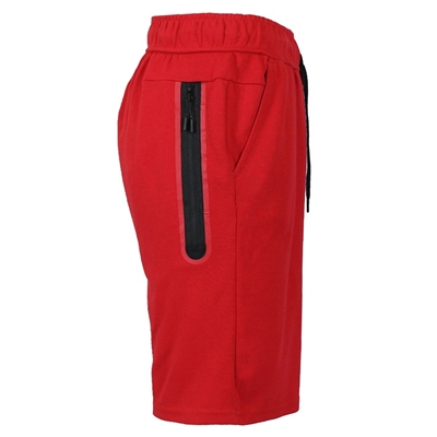 mens tech fleece shorts with long zipper in red