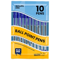 Wholesale 10 Pack of Ballpoint Stick Pens in Blue - 72 Per Case