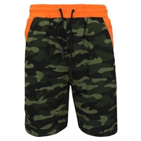 wholesale mens terry sweat shorts Camo with Orange