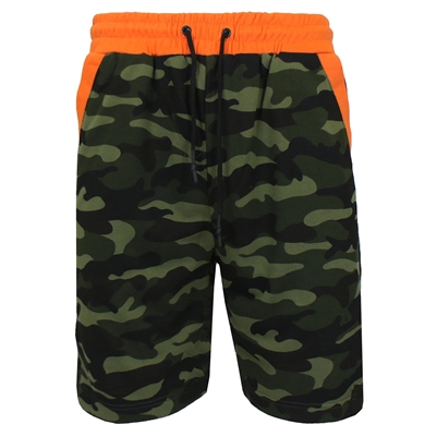 wholesale mens terry sweat shorts Camo with Orange
