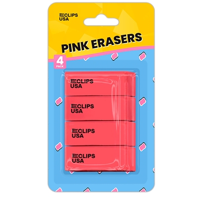 Wholesale 4 Pack of Pink Erasers - 48 Packs Per Case