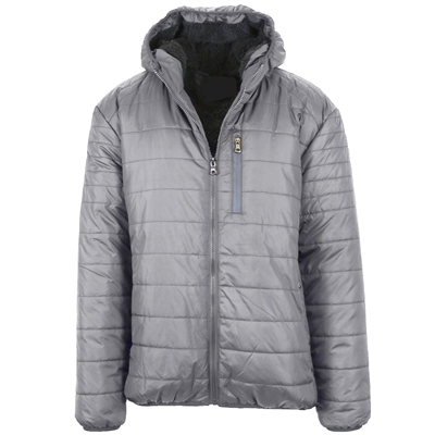 Wholesale Men's Sherpa Lined Bubble Jacket With Hood in Grey