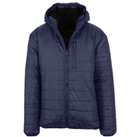 Wholesale Men's Sherpa Lined Bubble Jacket With Hood in Navy