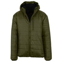 Wholesale Men's Sherpa Lined Bubble Jacket With Hood in Olive