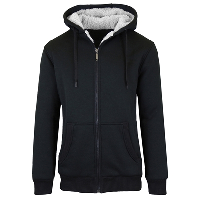 wholesale mens full zip sherpa hoodie black
