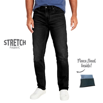 wholesale mens fleece lined stretch jeans black
