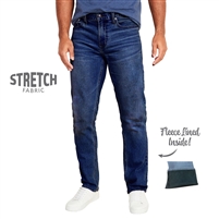 wholesale mens fleece lined stretch jeans Medium Blue