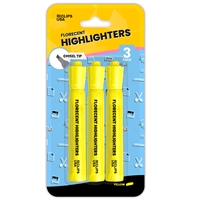 Wholesale 3 Pack of Highlighters in Neon Yellow - 36 Packs Per Case