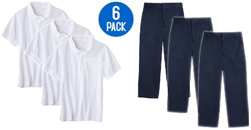 Wholesale Youth Flat Front School Uniform Pants in Khaki - 6 Pack