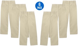 Wholesale Youth School Uniform Flat Front Pants in Khaki 6 Pack