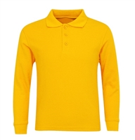 Wholesale Adult Size long Sleeve Pique Polo Shirt School Uniform in Gold. High School Uniform polo Shirts