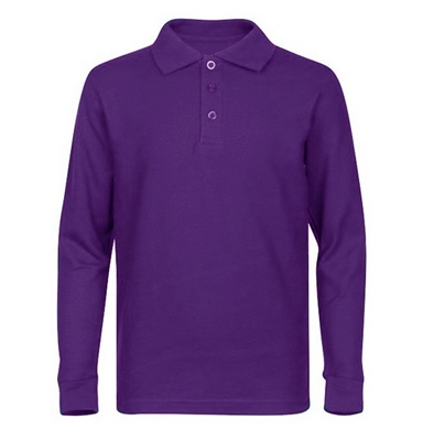 36 Pieces Adult Long Sleeve School Uniform Pique Polo SHIRT in Purple