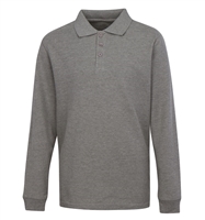 Wholesale Adult Size long Sleeve Pique Polo Shirt School Uniform in Heather Grey. High School Uniform polo Shirts