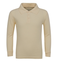 Wholesale Adult Size long Sleeve Pique Polo Shirt School Uniform in Khaki. High School Uniform polo Shirts
