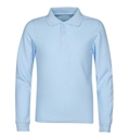 Wholesale Adult Size long Sleeve Pique Polo Shirt School Uniform in Light Blue. High School Uniform polo Shirts