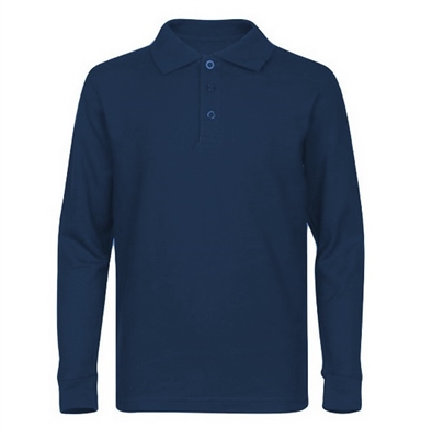 Wholesale Adult Size long Sleeve Pique Polo Shirt School Uniform in Navy Blue. High School Uniform polo Shirts
