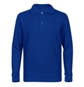 Wholesale Adult Size long Sleeve Pique Polo Shirt School Uniform in Royal Blue. High School Uniform polo Shirts