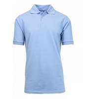 Wholesale Adult Size Short Sleeve Pique Polo Shirt School Uniform in Light Blue. High School Uniform polo Shirts