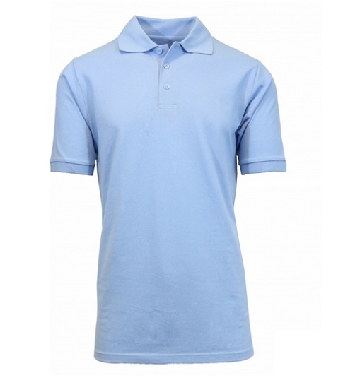 36 Pieces Adult SHORT Sleeve School Uniform Pique Polo Shirt in Light Blue
