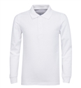 Wholesale Adult Size long Sleeve Pique Polo Shirt School Uniform in White. High School Uniform polo Shirts