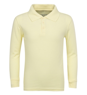 Wholesale Adult Size long Sleeve Pique Polo Shirt School Uniform in Yellow. High School Uniform polo Shirts