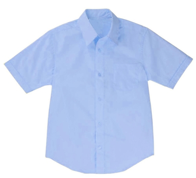Boys Short Sleeve Dress Shirt School Uniform in Blue Broadcloth Pin ...