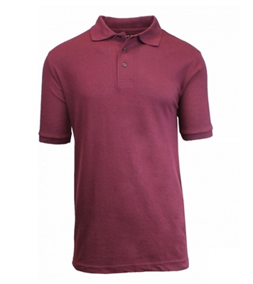 Wholesale Big Mens Short Sleeve Pique Polo Shirt School Uniform in Burgundy. High School Uniform polo Shirts