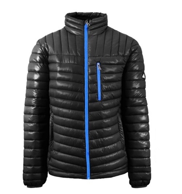 Wholesale Men's Quilted Bubble Jacket by Spire in Black with Blue Zipper