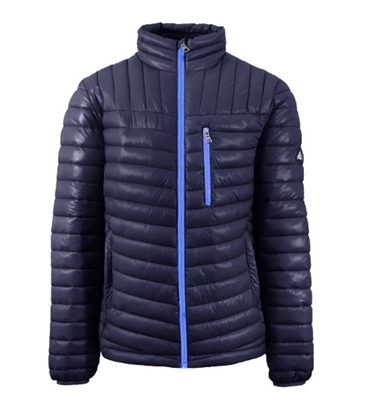 Wholesale Men's Quilted Bubble Jacket by Spire in Navy with Blue Zipper