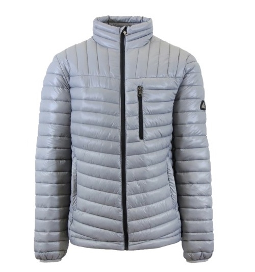 Wholesale Men&#39;s Quilted Bubble Jacket by Spire in Silver with Black Zip