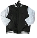 Wholesale Men's Varsity Style Jacket in Black with White Sleeves