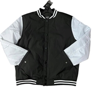Wholesale Men's Varsity Style Jacket in Black with White Sleeves
