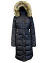 Wholesale Women's Heavyweight Long Bubble Parka Jacket with Fur Hood in Black