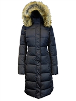 Wholesale Women's Heavyweight Long Bubble Parka Jacket with Fur Hood in Black