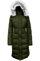 Wholesale Women's Heavyweight Long Bubble Parka Jacket with Fur Hood in Olive