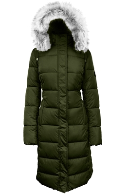 Wholesale Women's Heavyweight Long Bubble Parka Jacket with Fur Hood in Olive