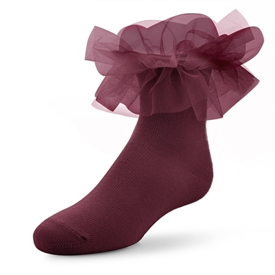 Wholesale Girls Tutu Ruffle Socks in Burgundy