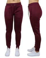 Wholesale Women's Fleece Jogger Sweatpants - Burgundy