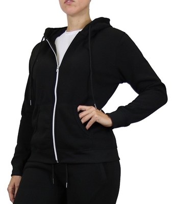 Wholesale Womens Full Zip Fleece-Lined Hoodie - Black