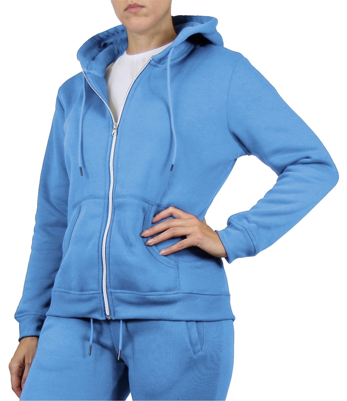 Wholesale Women's Full Zip Fleece-Lined Hoodie - Light Blue