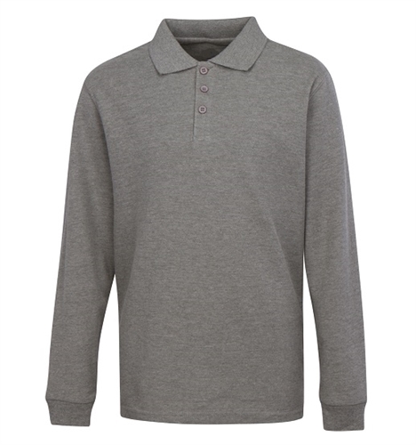 Wholesale Boys Long Sleeve School Uniform Polo Shirt in Heather Grey ...