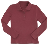 Wholesale Girls Long Sleeve Knit Polo with Picot Collar in Burgundy