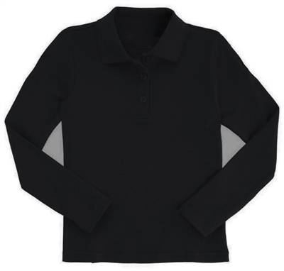 Wholesale Girls Long Sleeve Knit Polo in Black