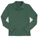 Wholesale Girls Long Sleeve Knit Polo with Picot Collar in Hunter Green