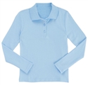 Wholesale Girls Long Sleeve Knit Polo with Picot Collar in Light Blue