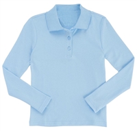 Wholesale Girls Long Sleeve Knit Polo with Picot Collar in Light Blue