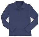 Wholesale Girls Long Sleeve Knit Polo with Picot Collar in Navy