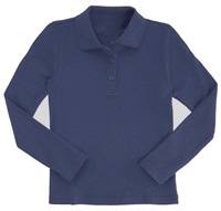 Wholesale Girls Long Sleeve Knit Polo with Picot Collar in Navy