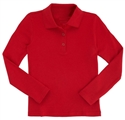 Wholesale Girls Long Sleeve Knit Polo with Picot Collar in Red